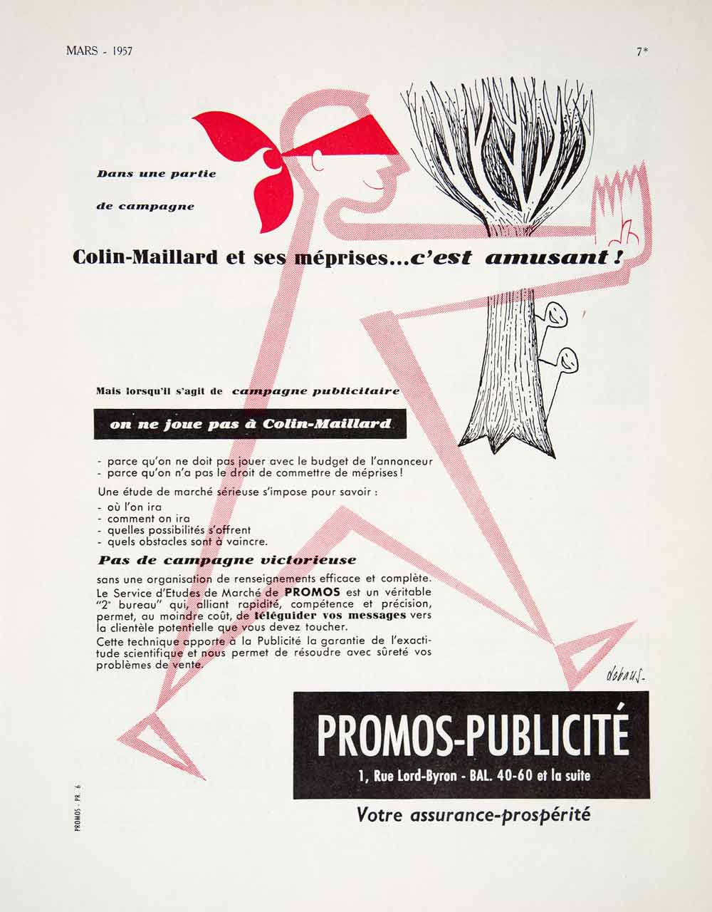 1957 Ad Colin-Maillard Promos-Publicite 1 Rue Lord-Byron Advertising Agency VEN7