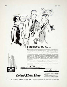 1957 Advert United States Lines 10 Rue Auber Paris USL Steamboat VEN7