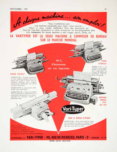 1957 Ad Vari-Typer 90 Rue Richelieu Paris Typewriter Electric Office VEN7