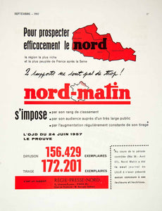 1957 Advert Nord-Matin Regie Press Nord 75 Champs Elysees Paris Georges VEN7