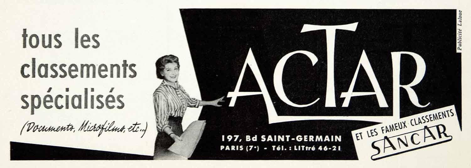 1957 Ad Actar Sancar 197 Bld Saint-Germain Paris Microfilm Laloue French VEN7