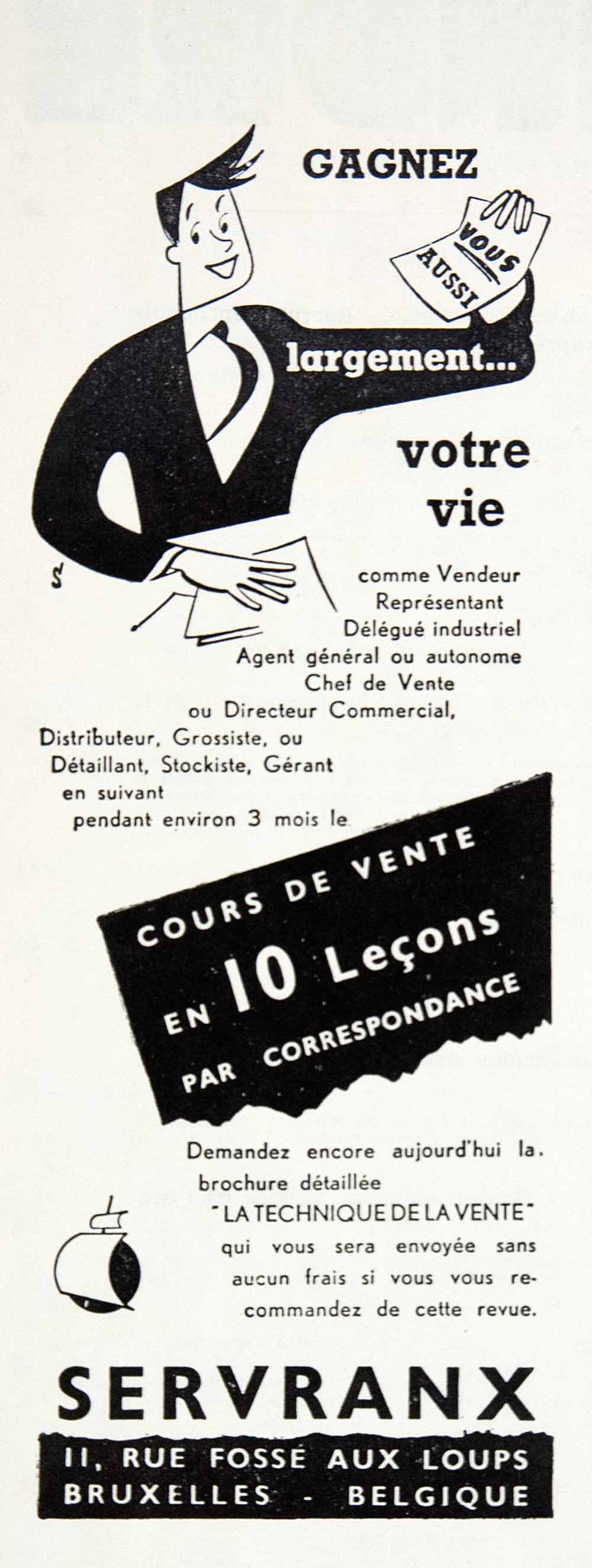1957 Ad Servranx 11 Rue Fosse Aux Loups Bruxelles Correspondence Course VEN7