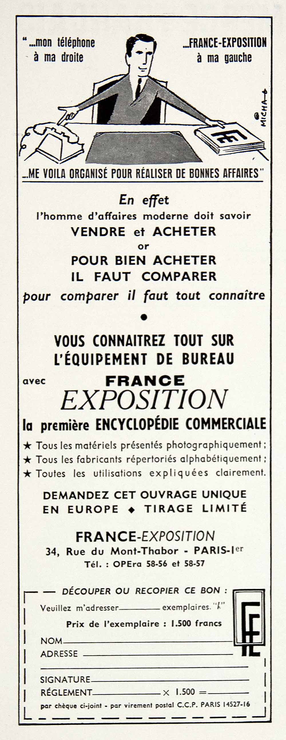 1957 Ad 34 Rue Mont-Thabor Paris France Exposition Encyclopedia Office VEN7