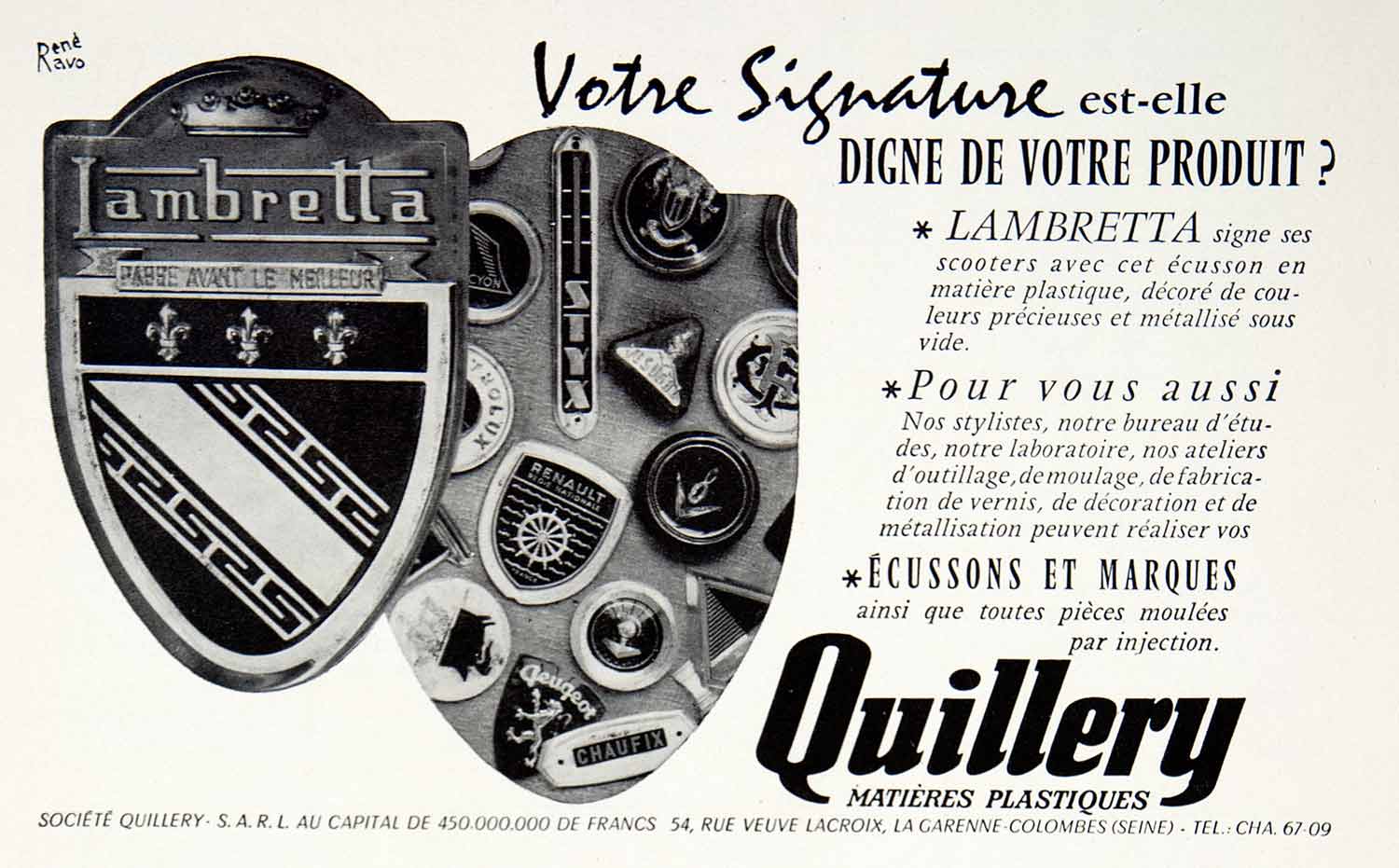 1957 Ad Lambrette Quillery Styx Renault 59 Rue Veuve Lacroix Garenne VEN7