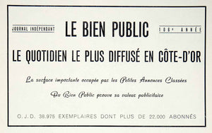 1957 Ad Newspaper Bien Public French Advertising Publication French Cote VEN7