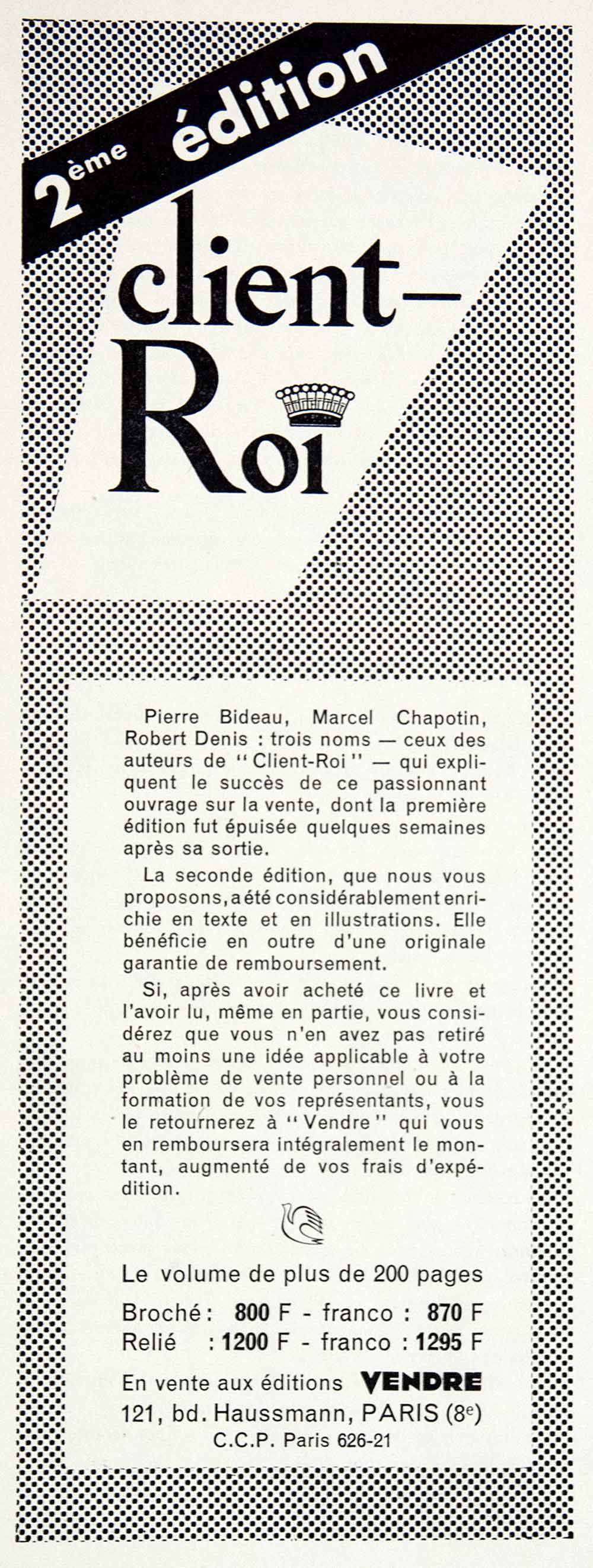 1957 Ad Client-Roi Pierre Bideau Marcel Chapotin Robert Denis Publication VEN7