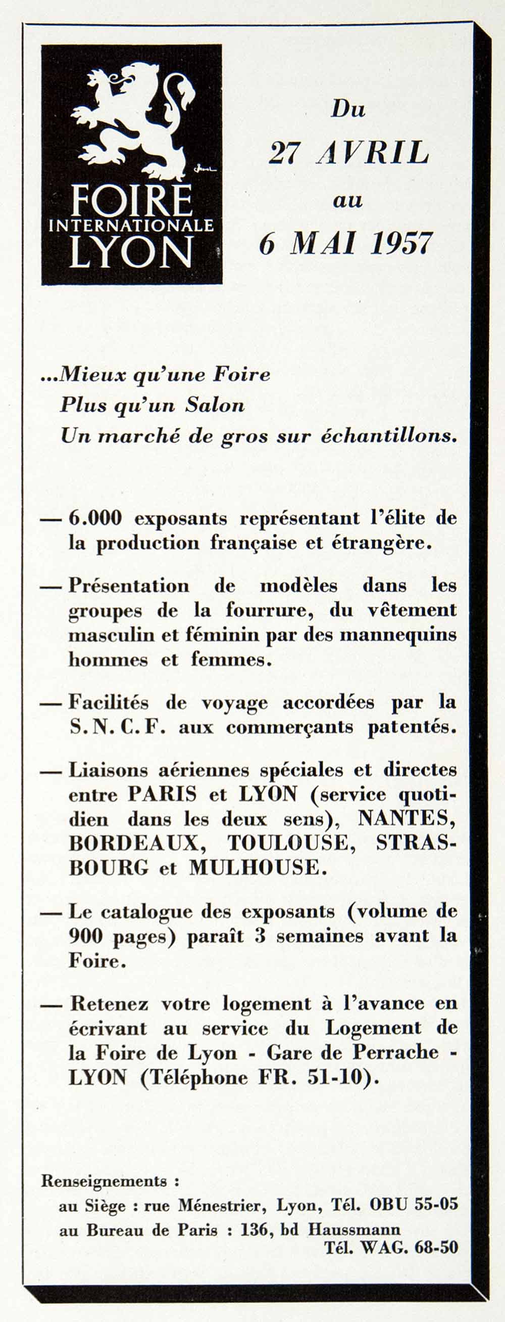 1957 Ad Foire Internationale Lyon 136 Boulevard Haussmann Paris Fair VEN7