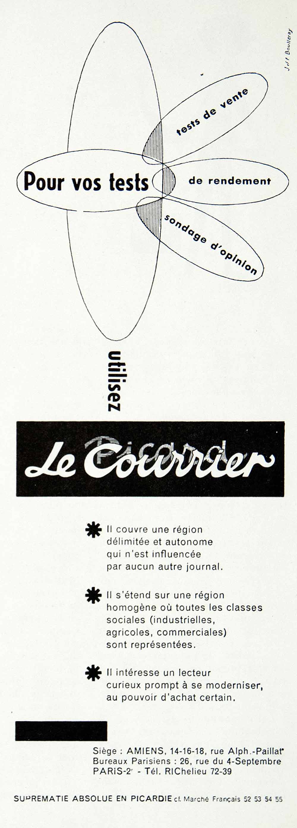 1957 Ad Courrier Picard 26 Rue 4-Septembre Paris Publication Newspaper VEN7