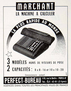 1957 Ad Marchant Calculation Machine Perfect-Bureau 110 Rue Boetie Paris VEN7