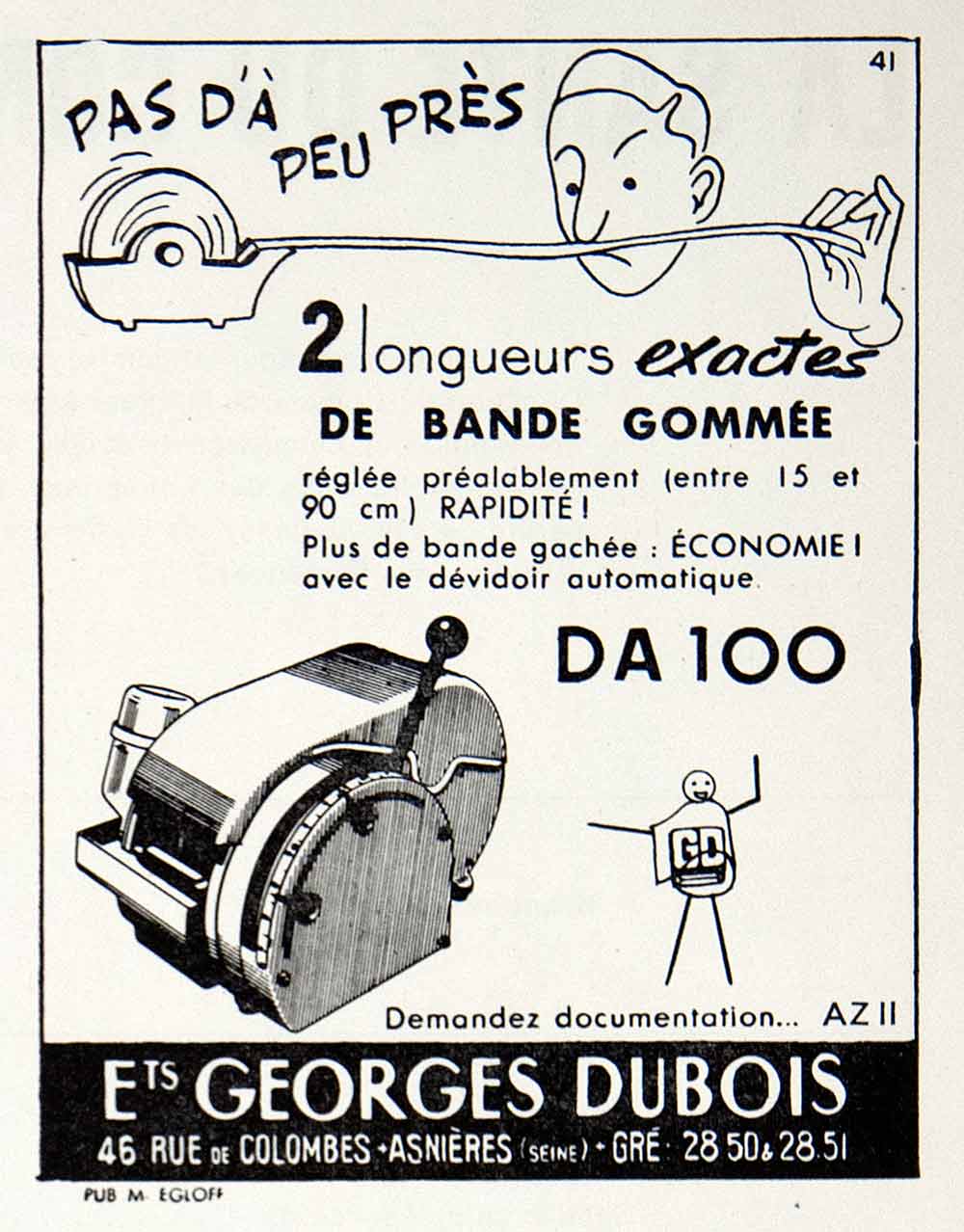 1957 Ad Gummed Paper Dispenser Georges Dubois 46 Rue Colombes Asnieres VEN7