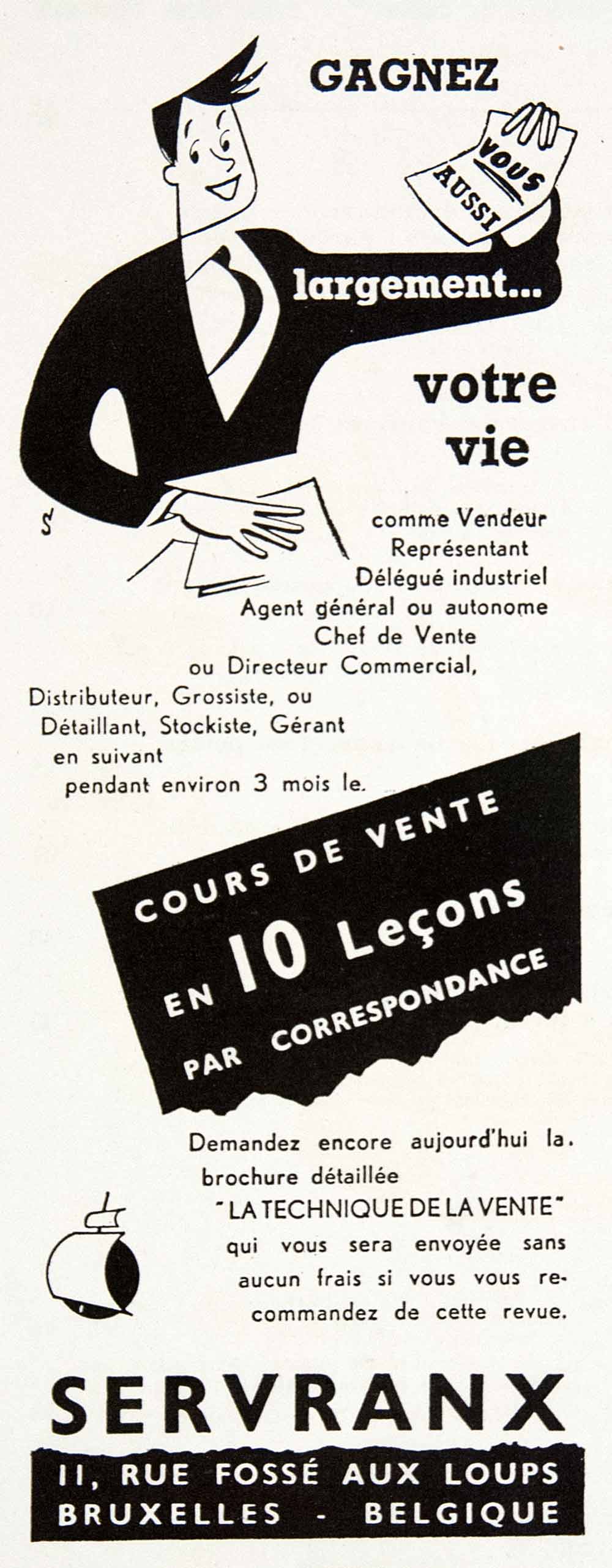 1957 Ad Servranx 11 Rue Fosse-aux-Loups Brussels Sales Courses VEN7