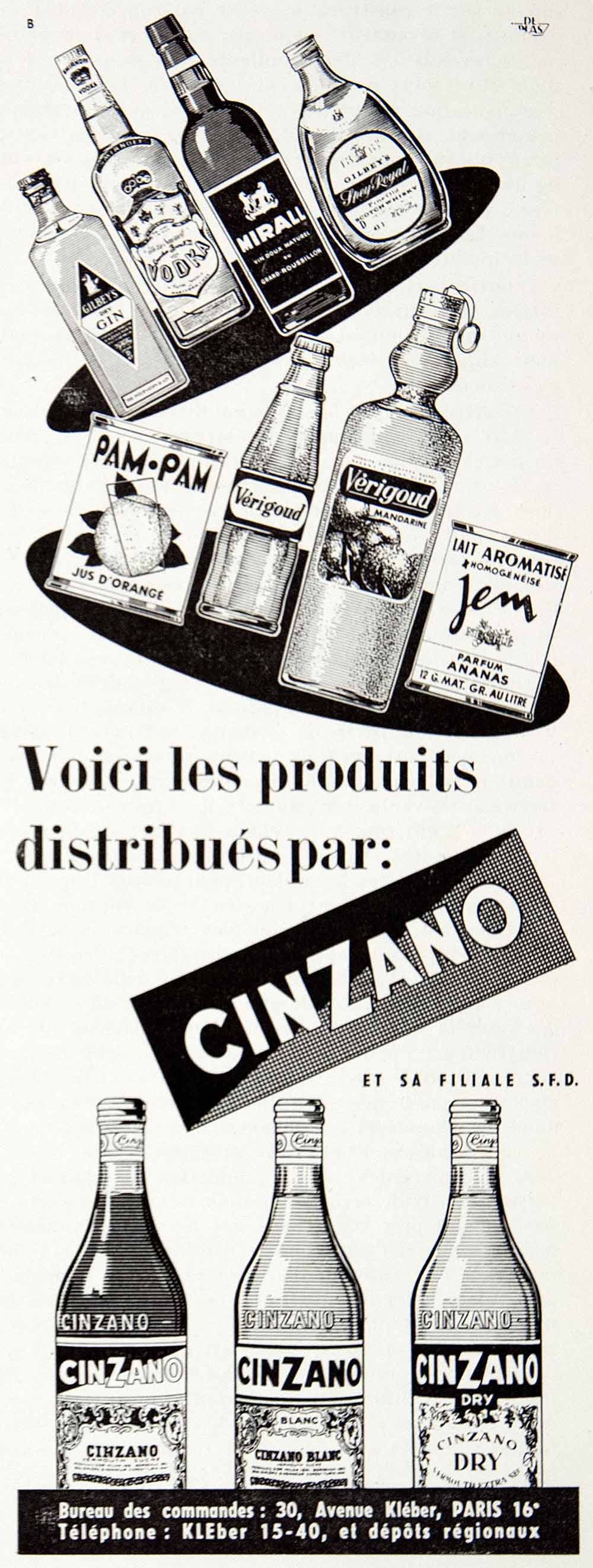 1957 Advert Cinzano Verigoud Gilbey's Liquor Mirall Smirnoff Vodka Pam VEN7