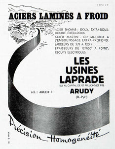 1957 Ad Usines Laprade Arudy Steel Mill Factory French Cold Rolled VEN7