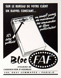 1957 Ad Bloc FAF 140 Quai Jemmapes Paris Advertising Ateliers Fabrication VEN7
