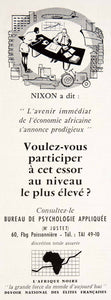 1957 Ad Bureau Psychologie Appliquee Nixon N Africa Quote French Paris VEN7