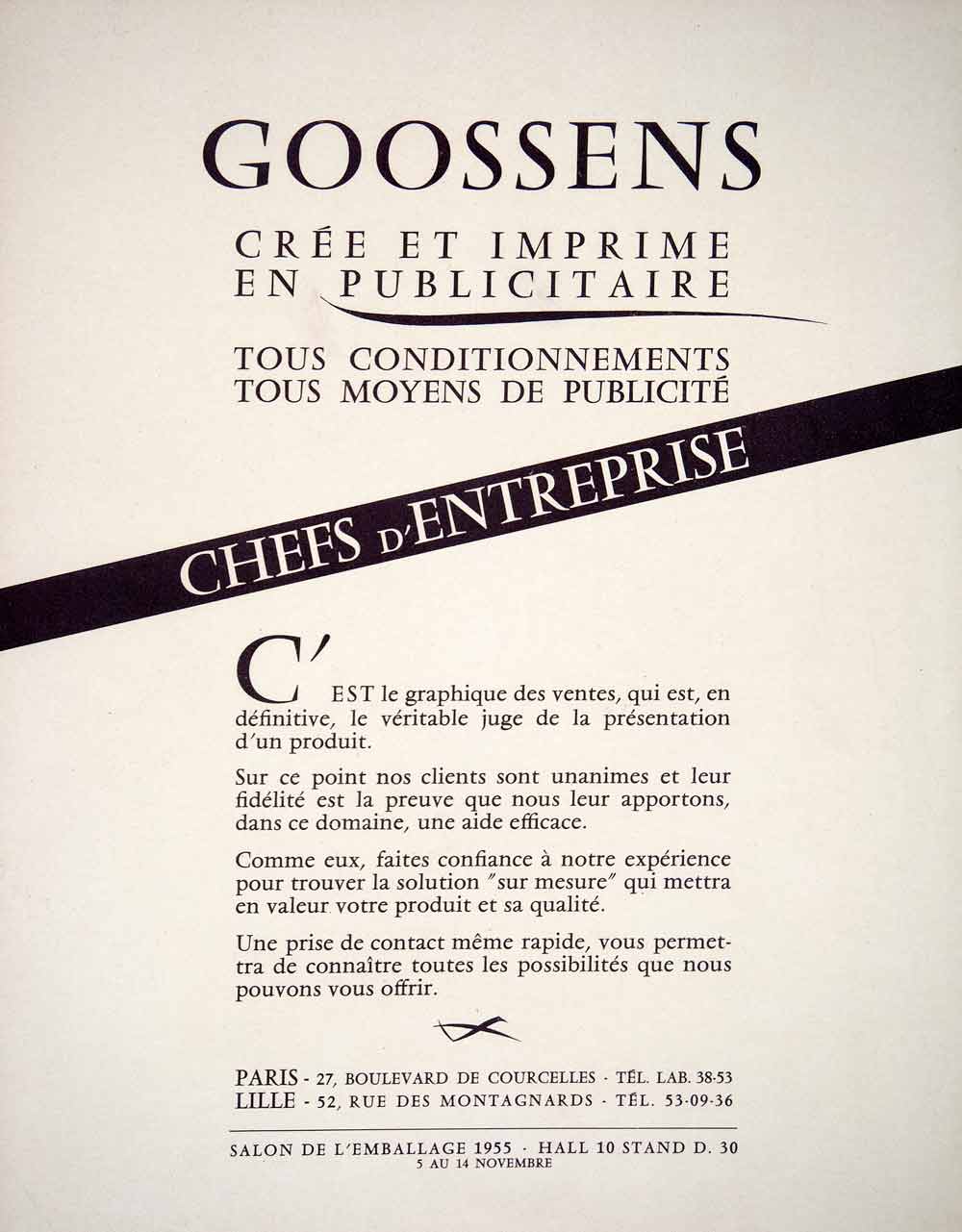 1955 Lithograph Ad Goossens Lefevre Utile Advertising 27 Bld Courcelles VEN7
