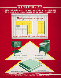 1956 Lithograph Ad Fichiers Ackers Filing Systems 52 Rue Etienne-Marcel VEN7