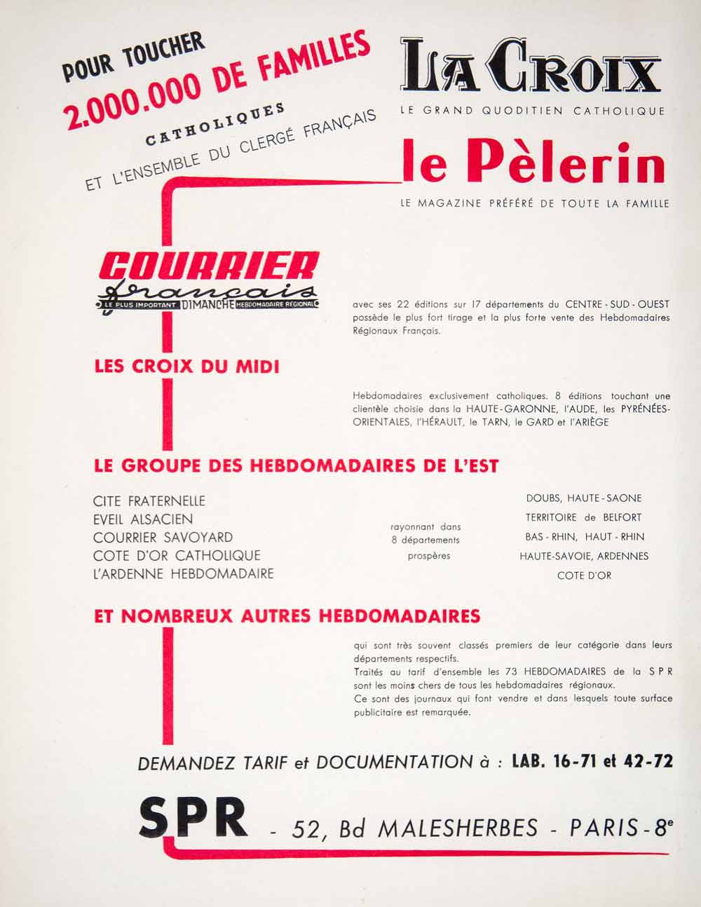 1956 Lithograph Ad Pelerin 17 Jean-Goujon Paris La Croix Catholic VEN7