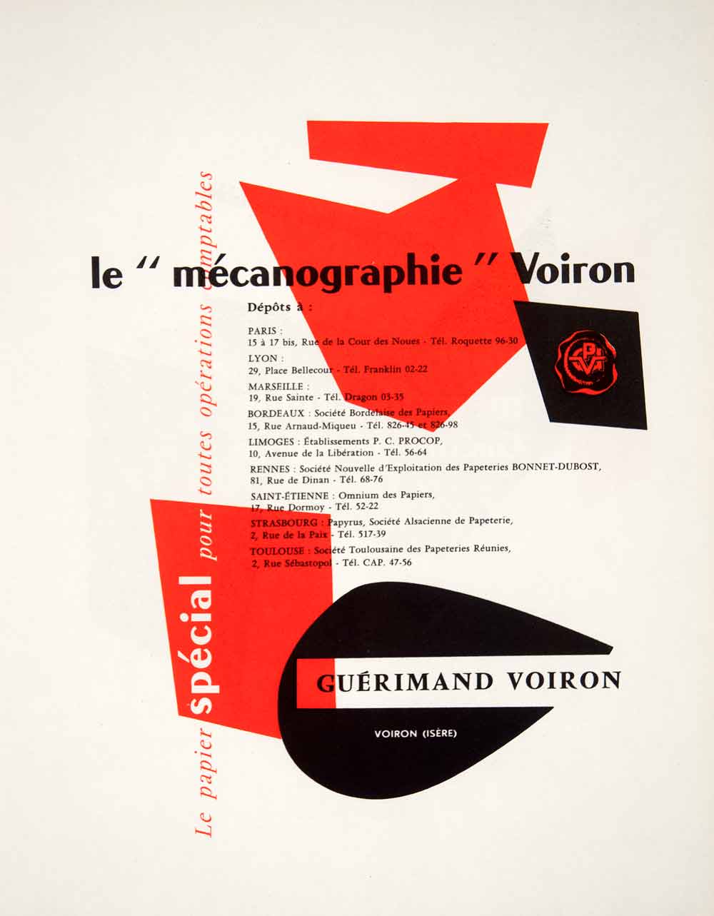 1956 Lithograph Ad Guerimand Voiron 15 Rue Cour Noues Paris Mechanography VEN7
