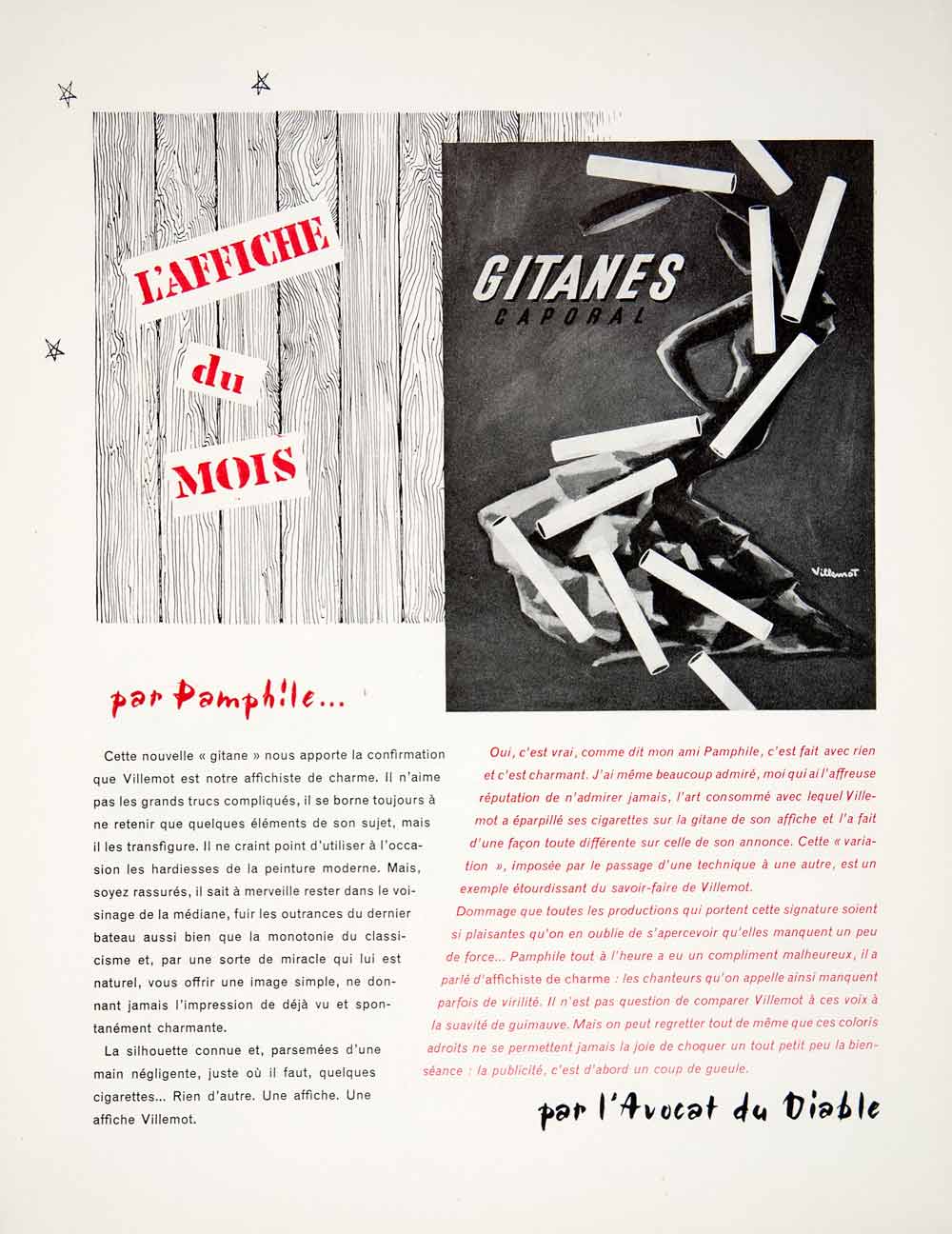 1955 Article Gitanes Cigarettes Affiche Du Mois Villemot Advertising VEN7