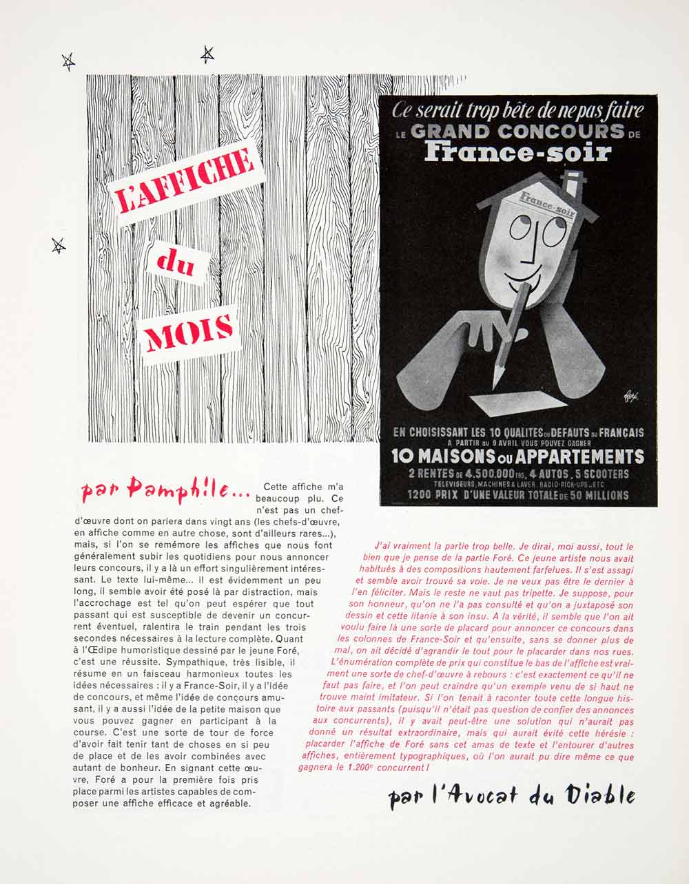 1956 Article Affiche Du Mois France-Soir Competition Fore French Pamphile VEN7