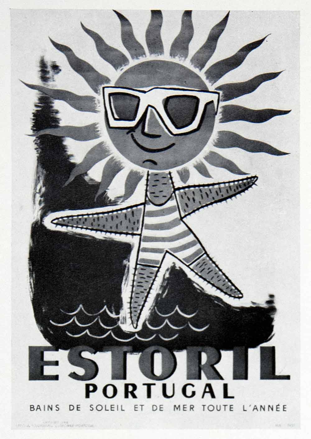 1955 Print Estoril Portugal J Feio Starfish Portugal Advertising Tourism VEN7