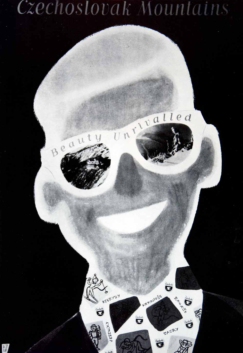 1956 Print Tourism Advertising Czechoslovak Mountains Figure Sunglasses Art VEN7