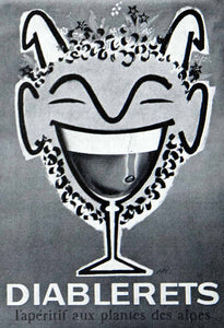 1956 Print Diablerets Aperitif Drink Advertising Satyr Beverage Glass Alps VEN7