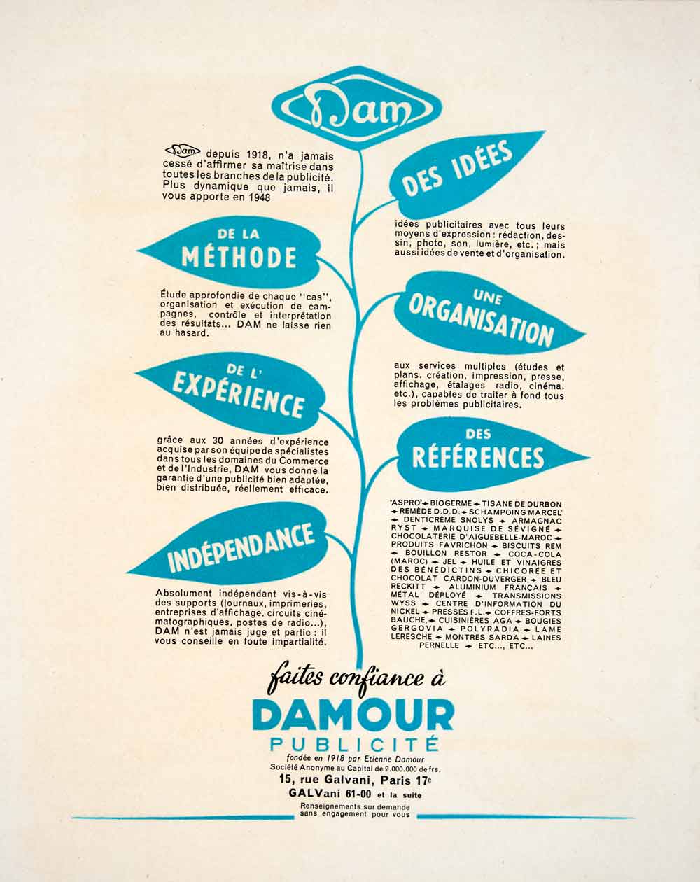1948 Ad Damou Advertising Agency Dam 15 Rue Galvani Paris French Plant VEN8