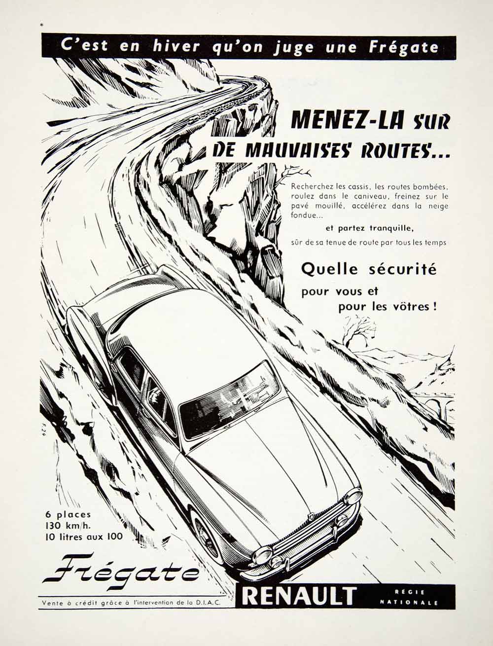 1953 Ad Renault Fregate Mountain Road Car Auto French Voiture Make Model VEN8