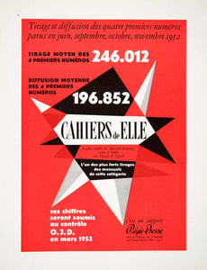 1953 Ad Cahiers Elle Regie-Presse French Publication Feminine 75 Champs VEN8