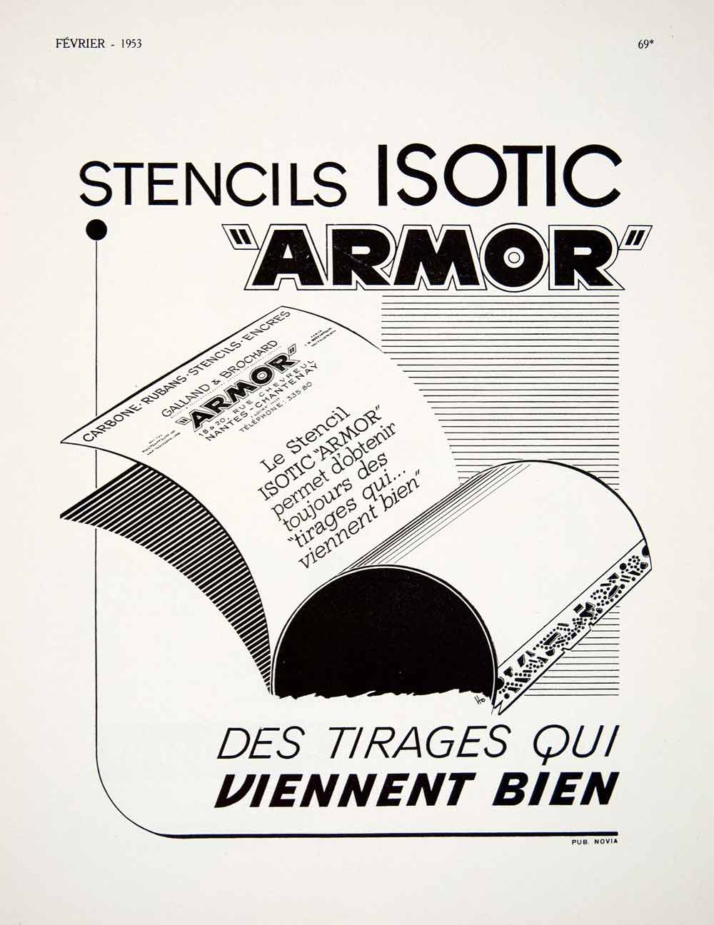 1953 Ad Stencils Isotic Armor Galland Brochard 18 Rue Chevreul Carbon Paper VEN8