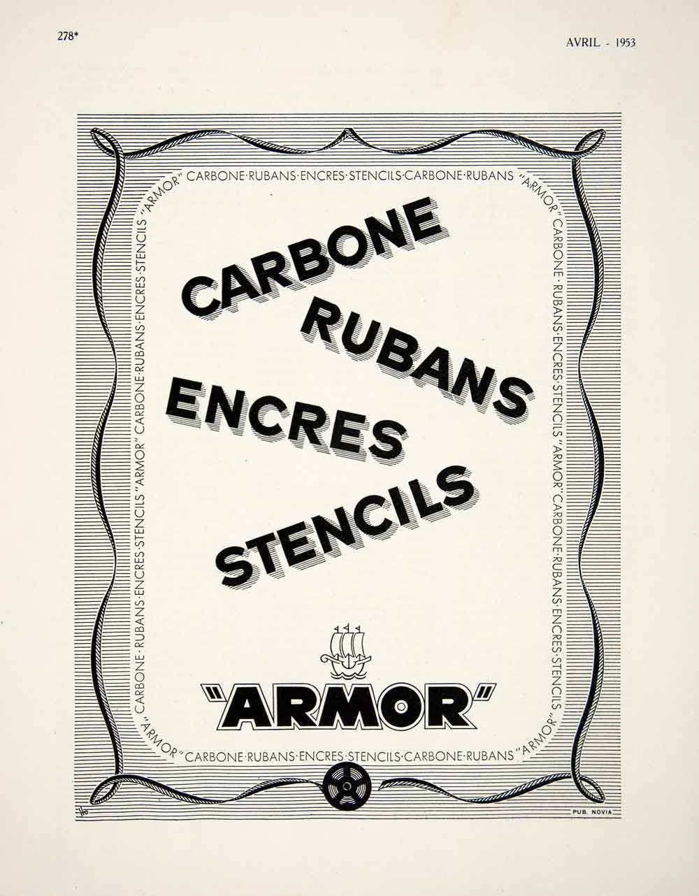 1953 Ad Armor Carbon Paper Ink Stencils French Stationary Office Supplies VEN8