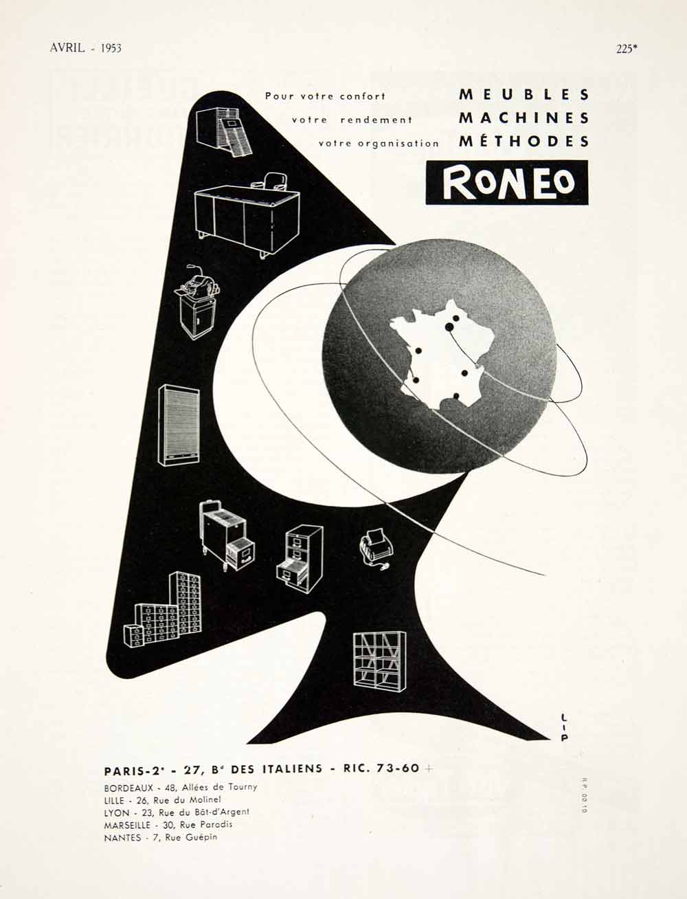 1953 Ad Roneo Office Furniture 27 Boulevard Des Italiens Paris French VEN8
