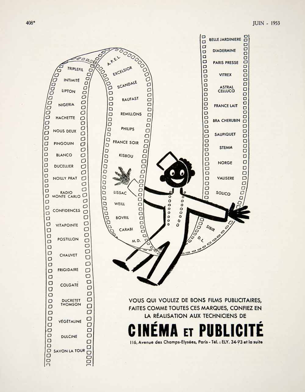 1953 Ad Cinema Publicite Reel 116 Avenue Champs-Elysees Vitrex Raufast VEN8