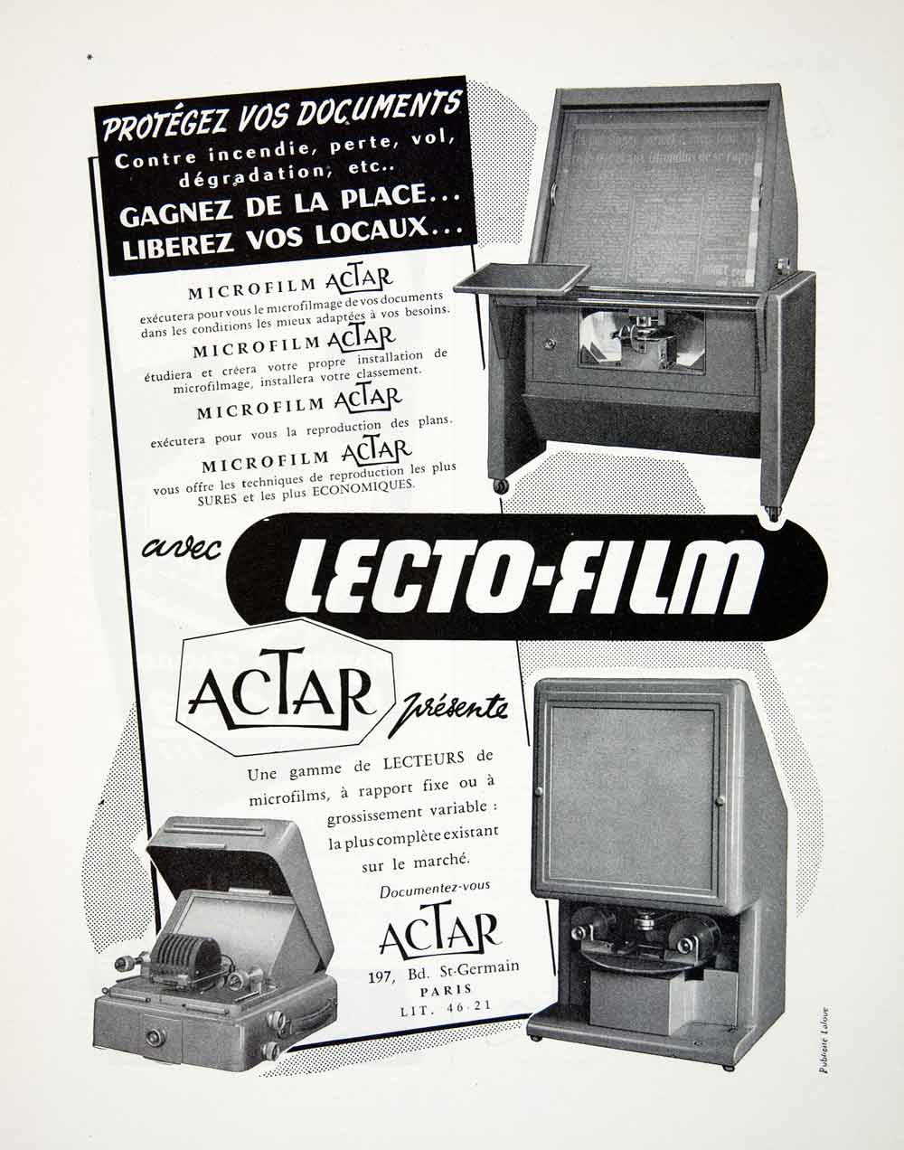 1954 Ad Lecto-Film Actar 197 Boulevard Saint Germain Paris Microfilm VEN8