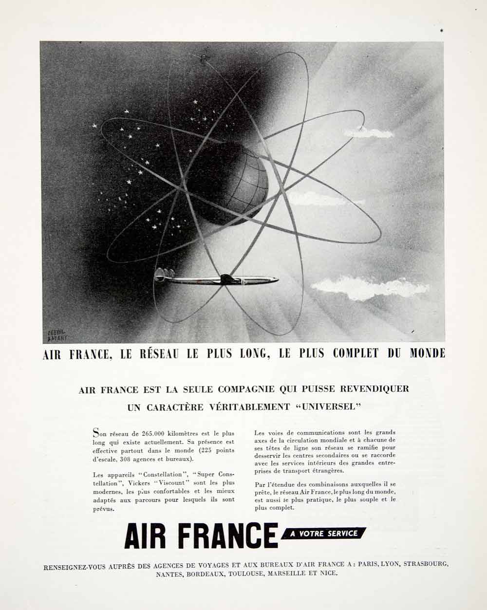 1954 Ad Air France Space Atom Airline Airway Airplane Aeroplane Travel VEN8