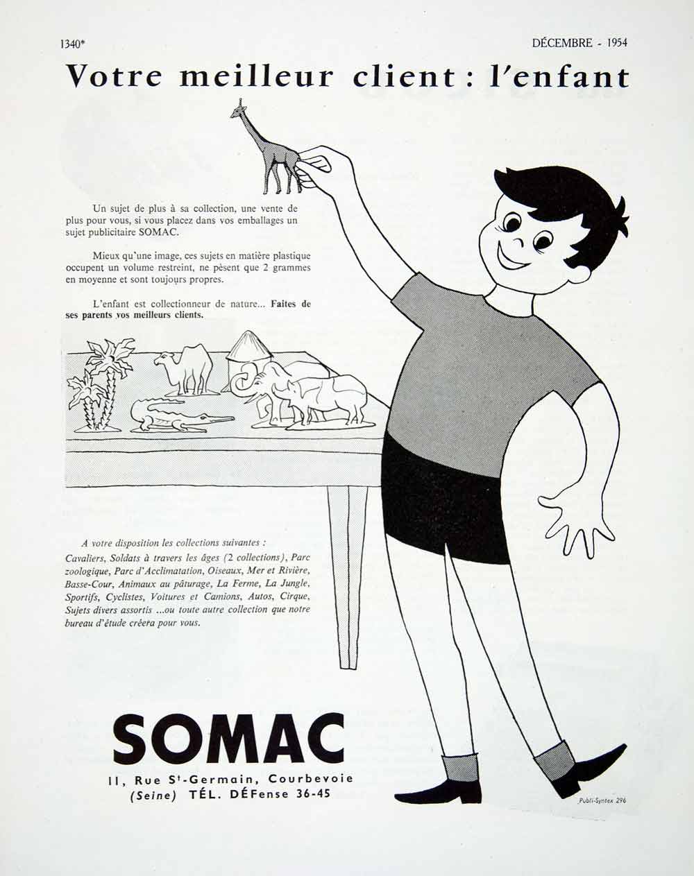 1954 Ad Somac 11 Rue Saint-Germain Courbevoie Child Son Toys Publicity VEN8