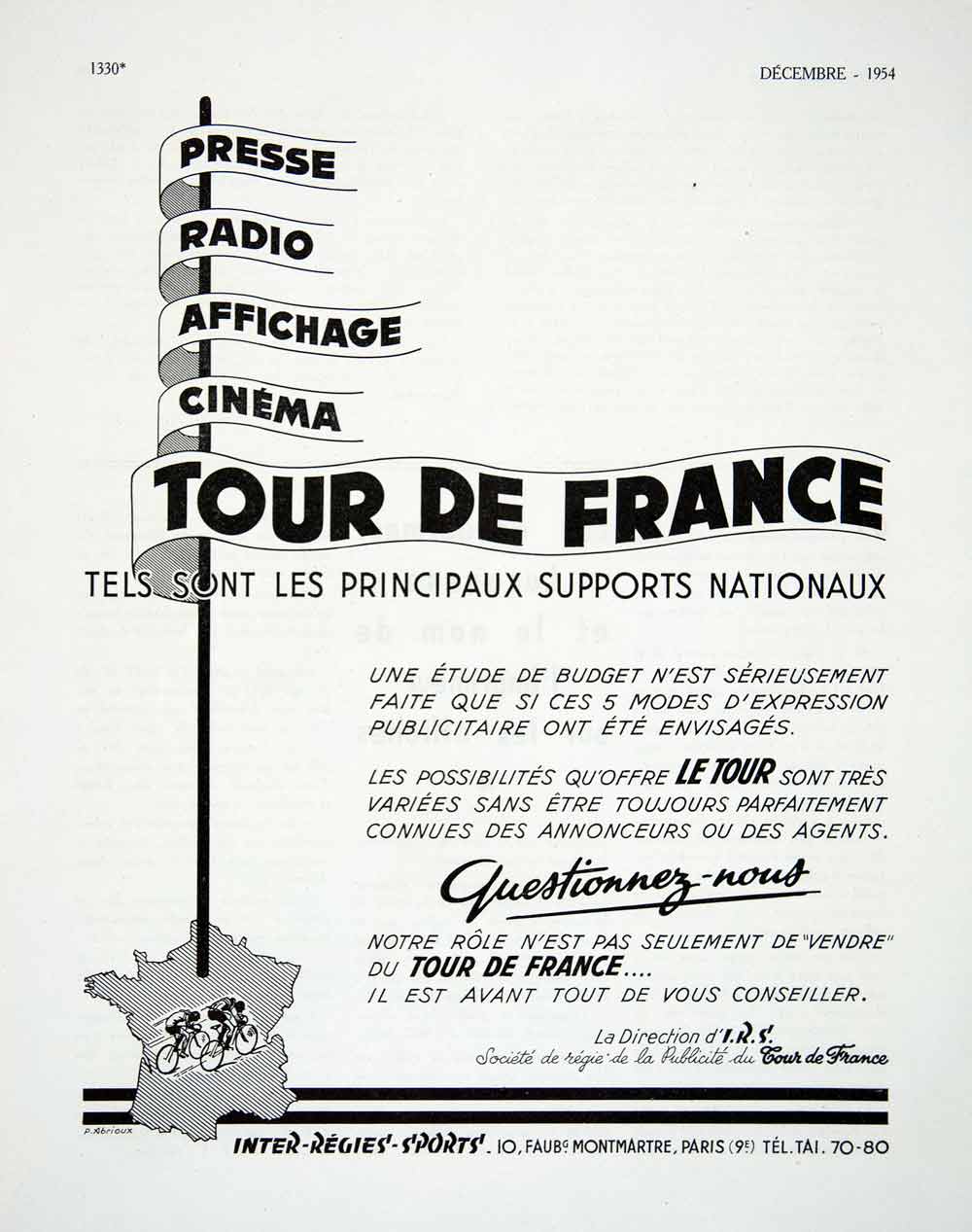 1954 Ad Tour de France Inter-Regies-Sports 10 Faubourg Montmartre VEN8