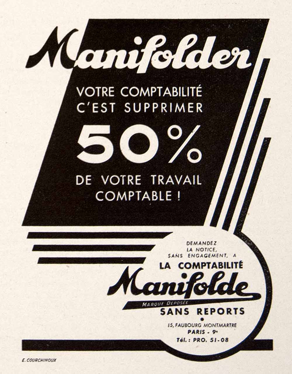 1948 Ad Manifolder Accounting 15 Foubourg Montmartre Paris French VEN8