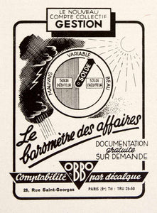 1948 Ad Obbo 28 Rue Saint-Georges Accounting Barometer Weather Sunny Storm VEN8