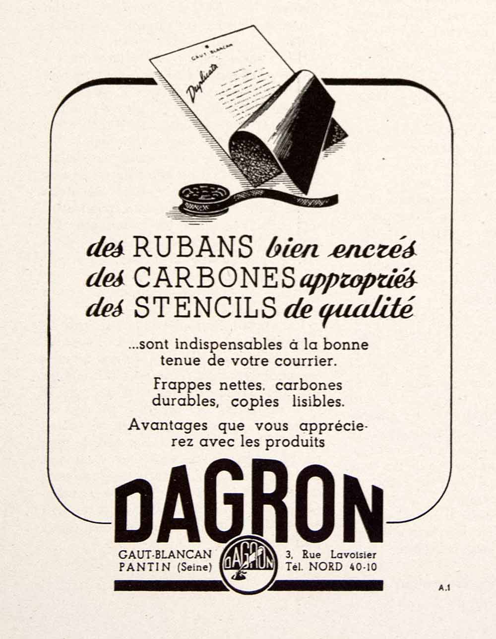 1948 Ad Dagron Carbon Paper Stencil Ribbon Gaut-Blancan 3 Rue Lavoisier VEN8