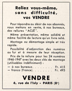 1948 Ad Vendre 6 Rue de l'Isly Paris Acle French Publication Circulation VEN8