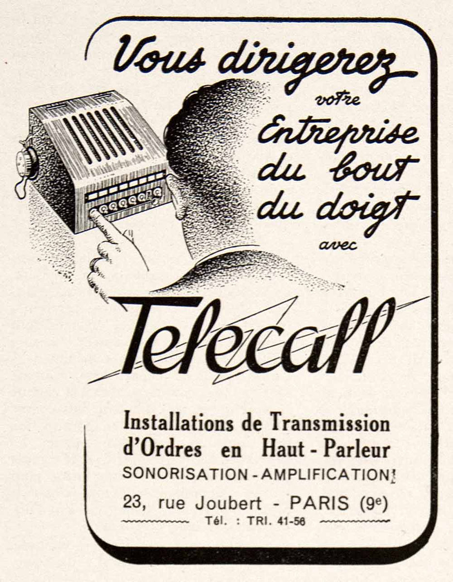1948 Ad Telecall 23 Rue Joubert Paris Intercom Loudspeaker PA System F ...