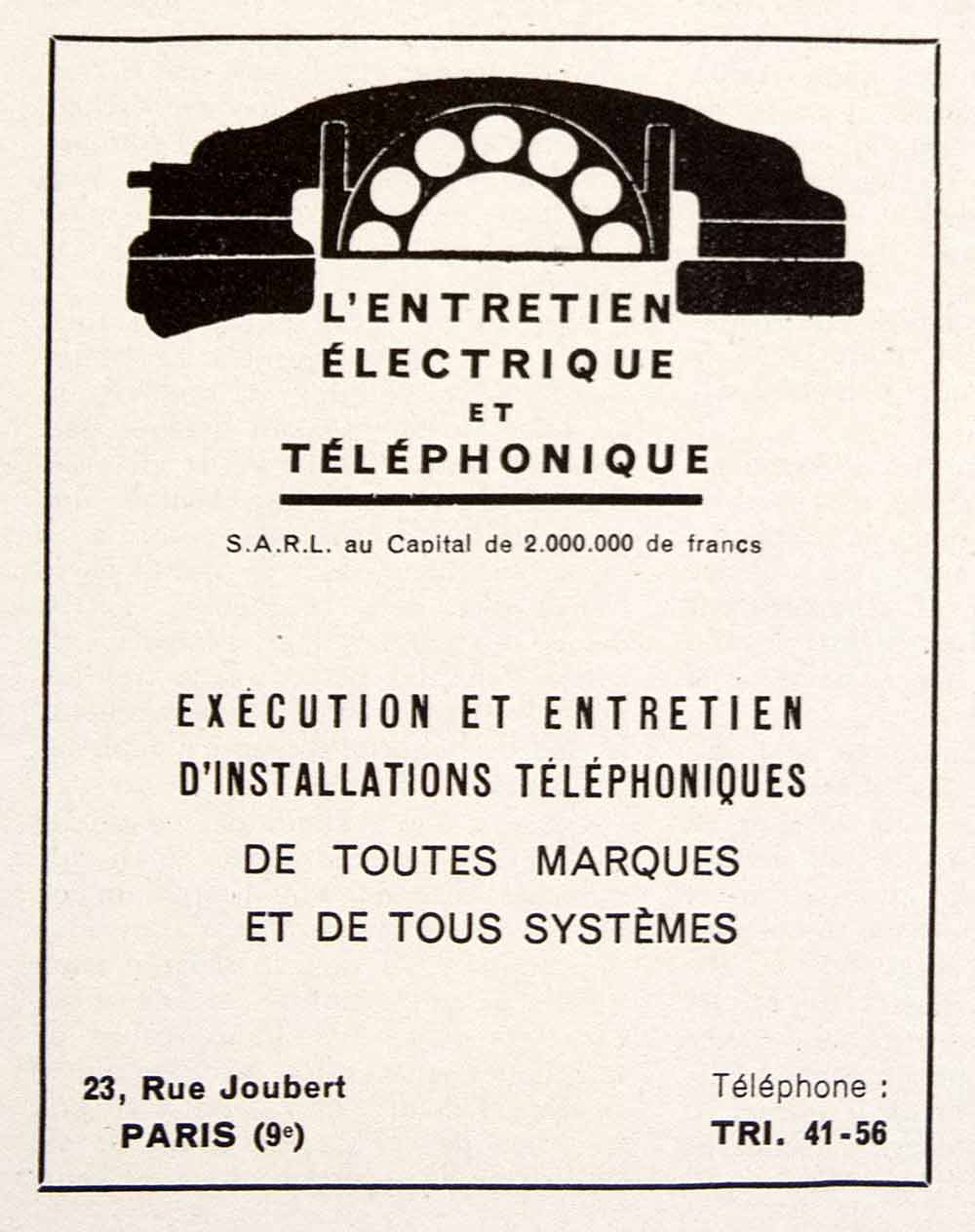 1948 Ad Telephone Installation 23 Rue Joubert Paris French Electrician VEN8