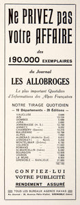 1948 Ad Les Allobroges French Newspaper France Circulation 29 Ave Felix VEN8