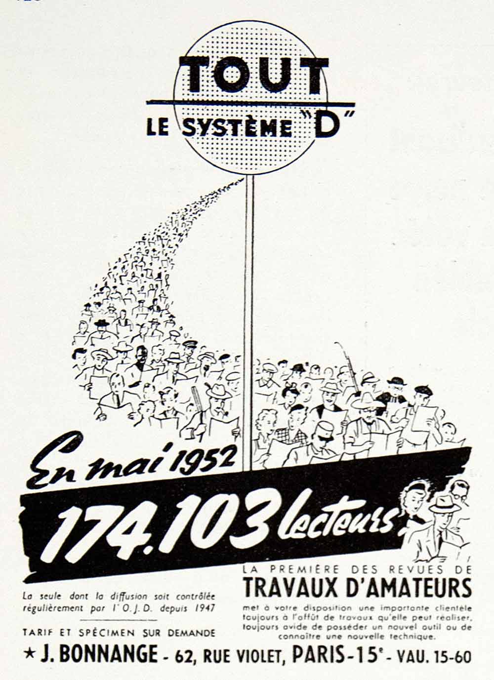 1953 Ad Bonnange Tout Systeme D French Publication Circulation 62 Rue VEN8
