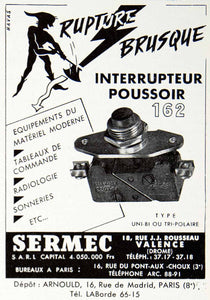 1953 Ad Sermec 18 Rue JJ Rousseau Valence Push Button Switch Arnould VEN8