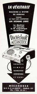 1953 Ad Mecanodex Dicteclair Dictaphone Machine Office French Dictation VEN8