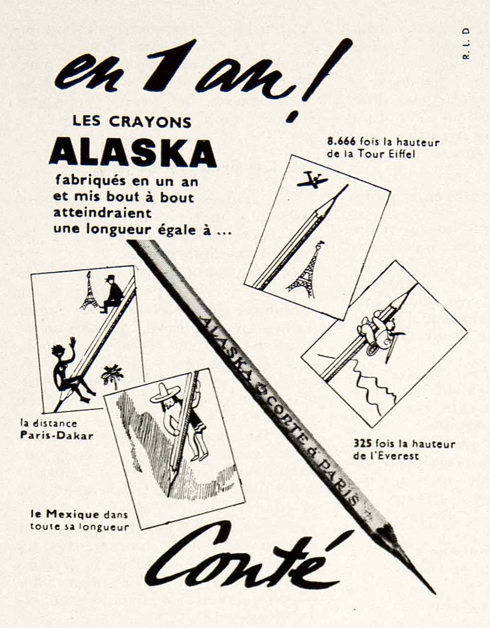 1953 Ad Alaska Pencils Conte Writing Utensil Stationary Lead Length Wooden VEN8